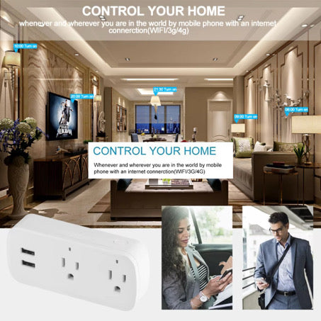 EcoWatt™ Smart PowerPlug Pro – App-Controlled Dual USB & Dual Outlet Smart Socket
